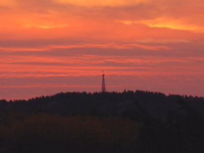 Temagami Fire Tower in the sunrise.